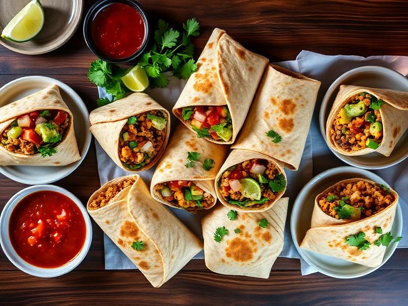 Burritos spread on table