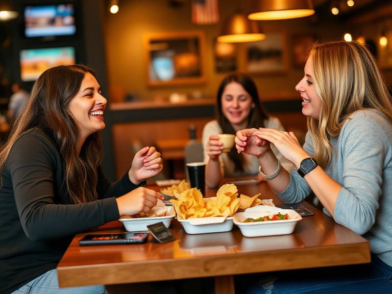 Friends enjoying burritos